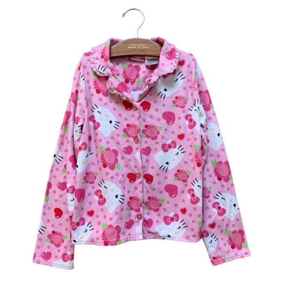 Hello Kitty Pink Flannel Shirt Girls Size 10/12 Cat Anime Hearts Print - Picture 1 of 6